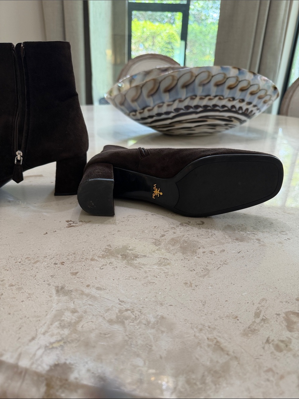 Prada Classic Women's Dark Brown Suede Ankle Boots - Picture 4 of 6